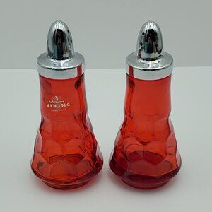 Viking Glass Georgian Ruby Salt & Pepper Shakers Red Glass Faceted Shakers